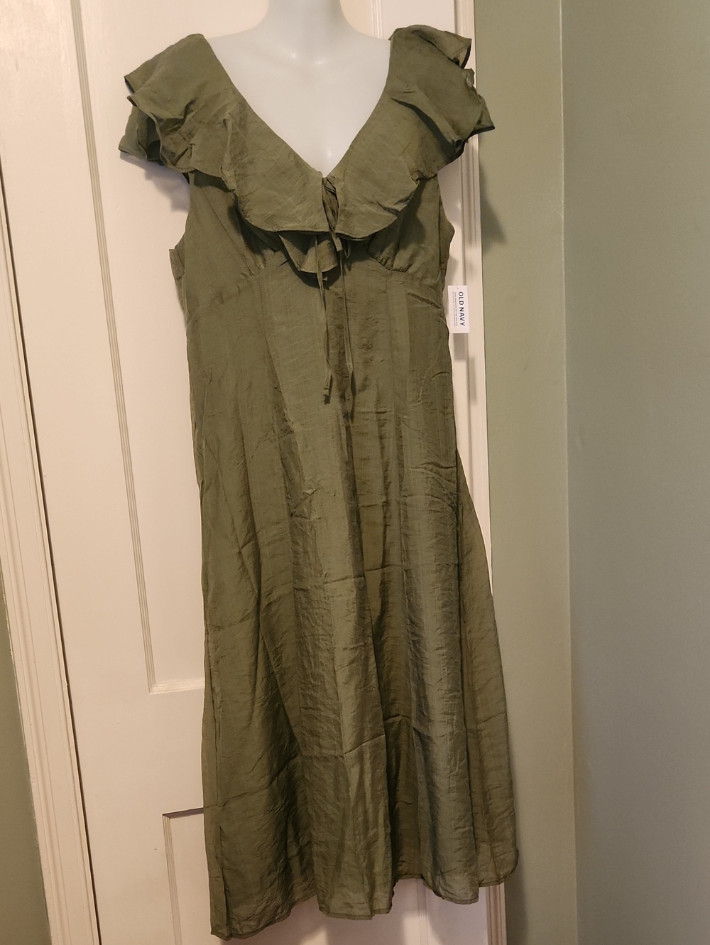 Old Navy Olive Green Ruffle V-Neck Midi Dress